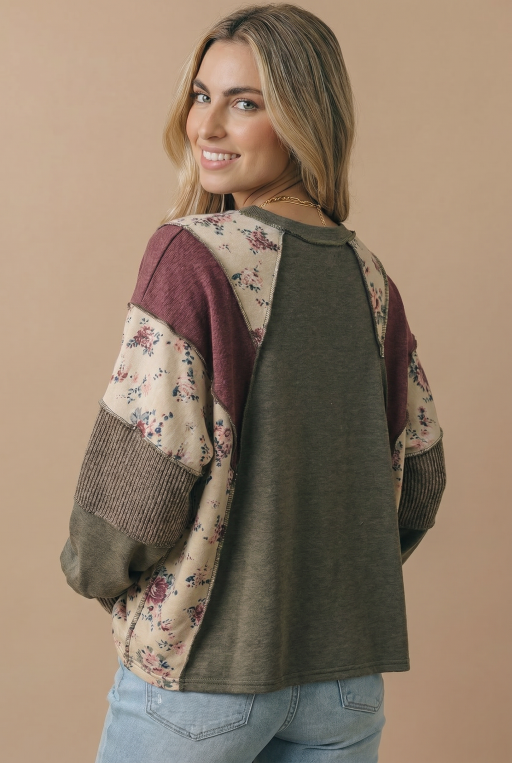 Plus Mixed Media Patchwork Pullover Knit Top