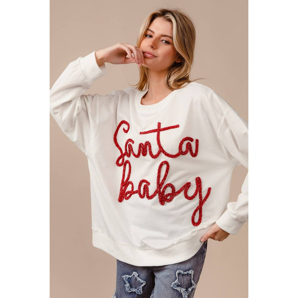 TINSEL SANTA BABY LETTERING CHRISTMAS SWEATSHIRT