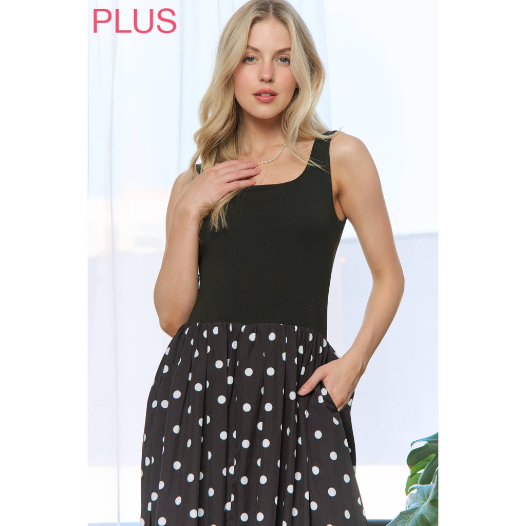 PLUS MIDNIGHT POLKA DOT SQUARE NECK MAXI DRESS