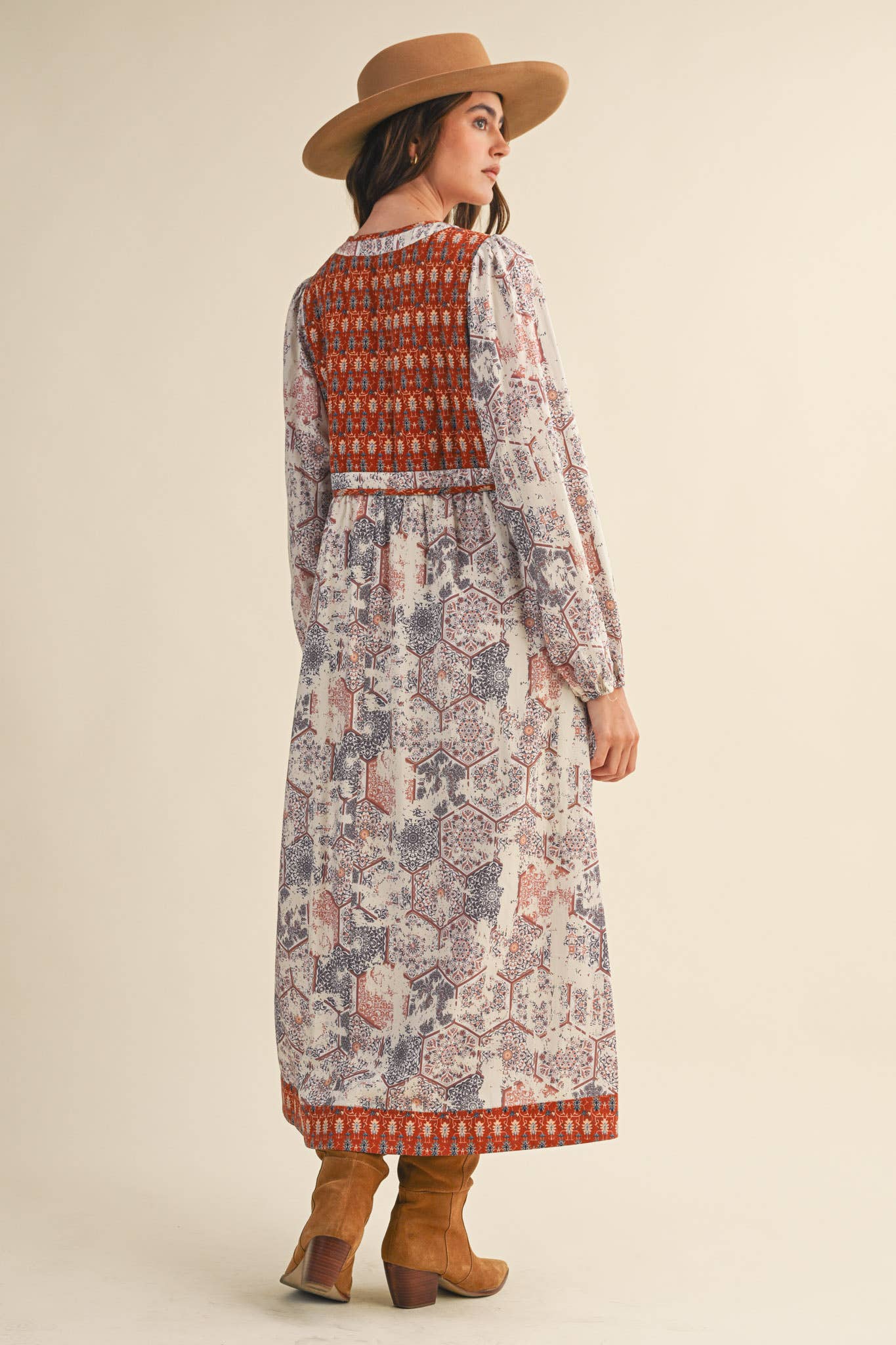 Mustard/Blue Quilted Vest Midi Length Dress