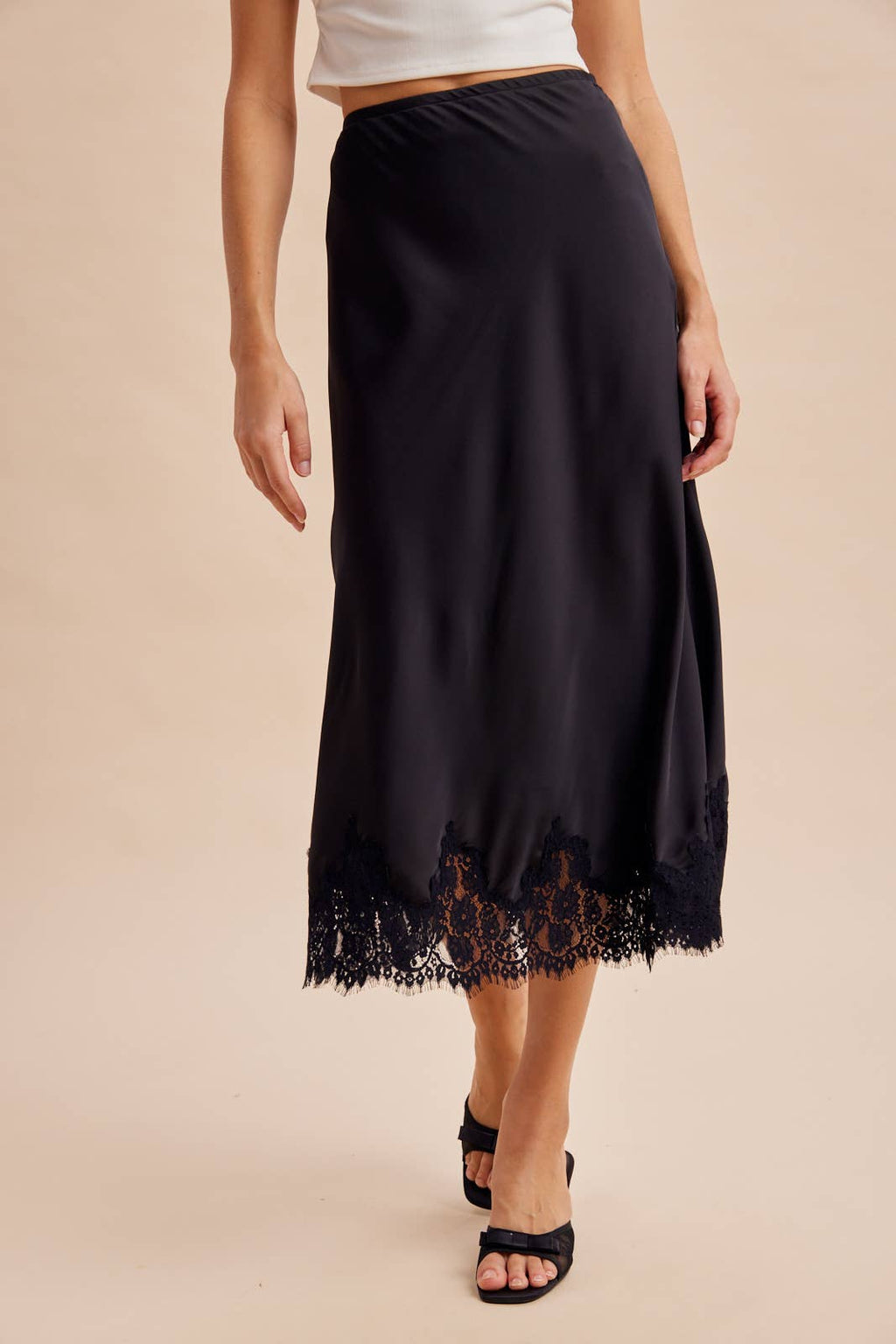 SATIN LACE TRIM SKIRT