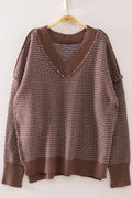 12W3690N-Contrast Stitch Reversible V-Neck Sweater