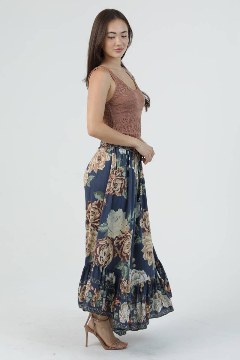 26P93-WB64 Smock Waist Ruffle Hem Maxi Skirt