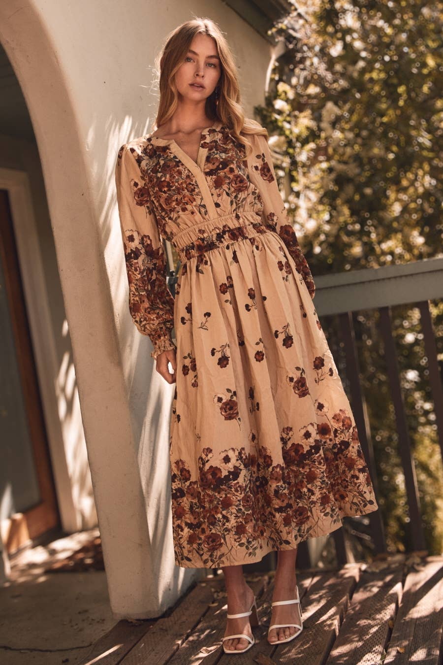 Plus Floral Border Printed Midi Dress