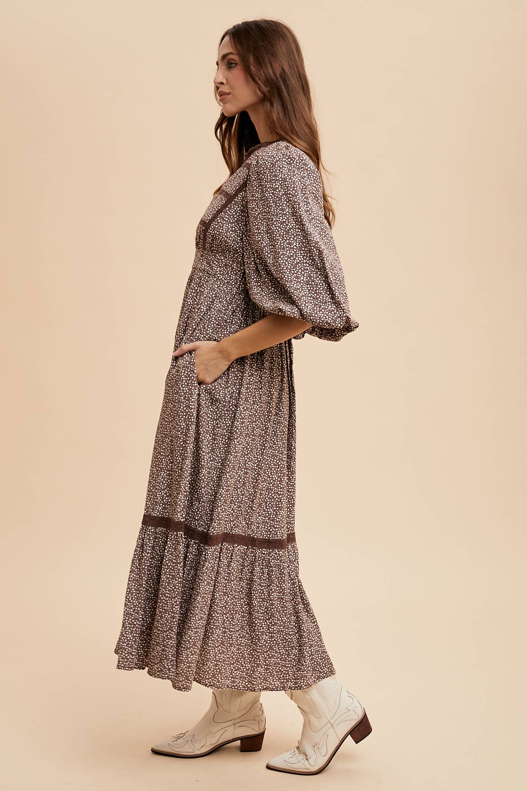 Black Spotted Maxi Dress with Lace Details