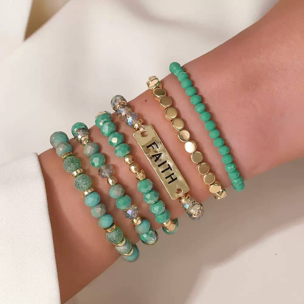 "BLESSED" beaded 5 piece bracelet stack