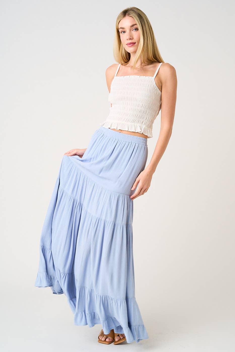 Light Blue Tiered Flowy Skirt