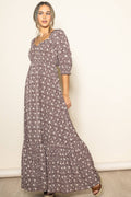 Flowy Babydoll Empire Wide Flare Floral Maxi Dress w Pockets
