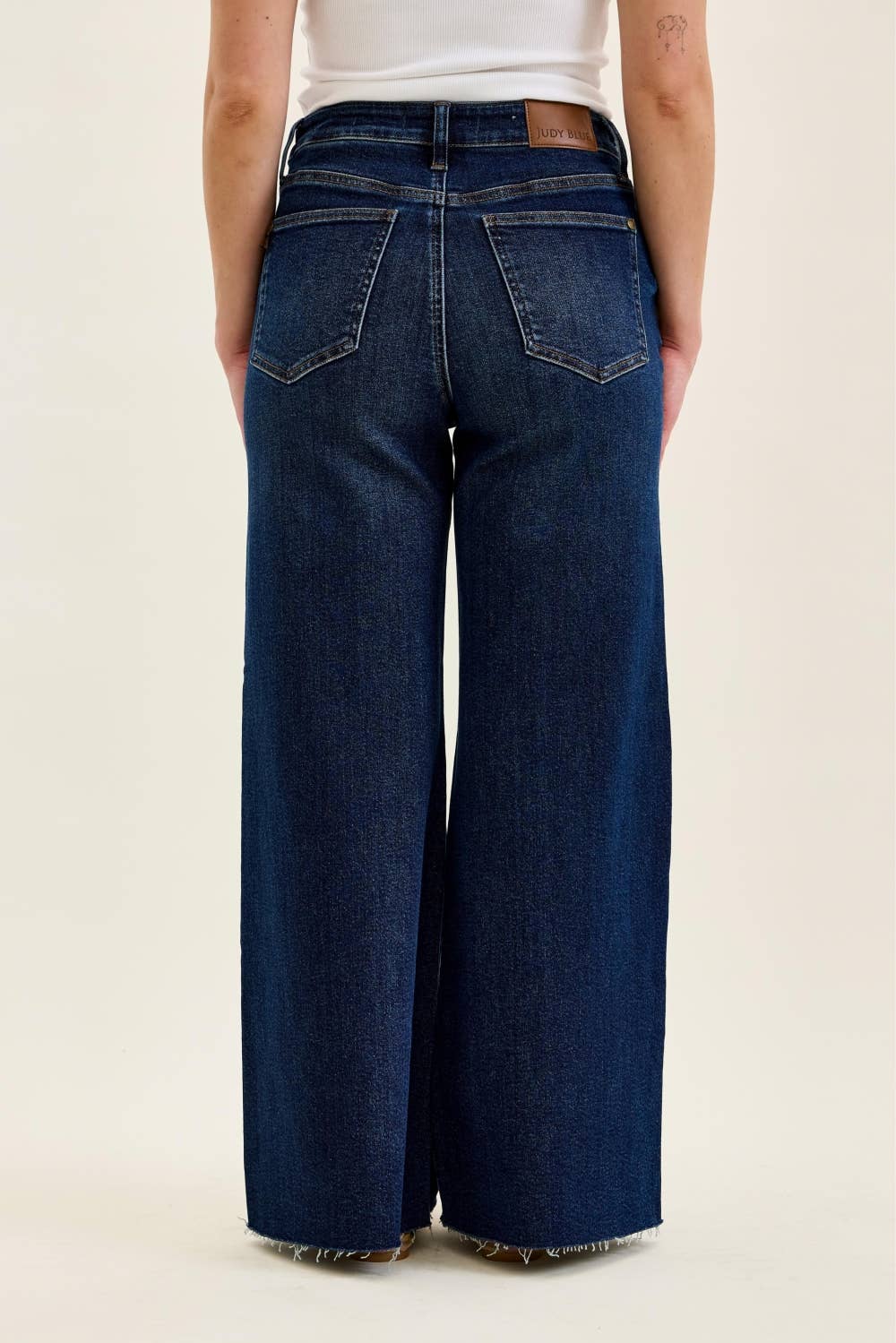 High Waist Petite Wide Leg Jeans with Raw Hem - Judy Blue