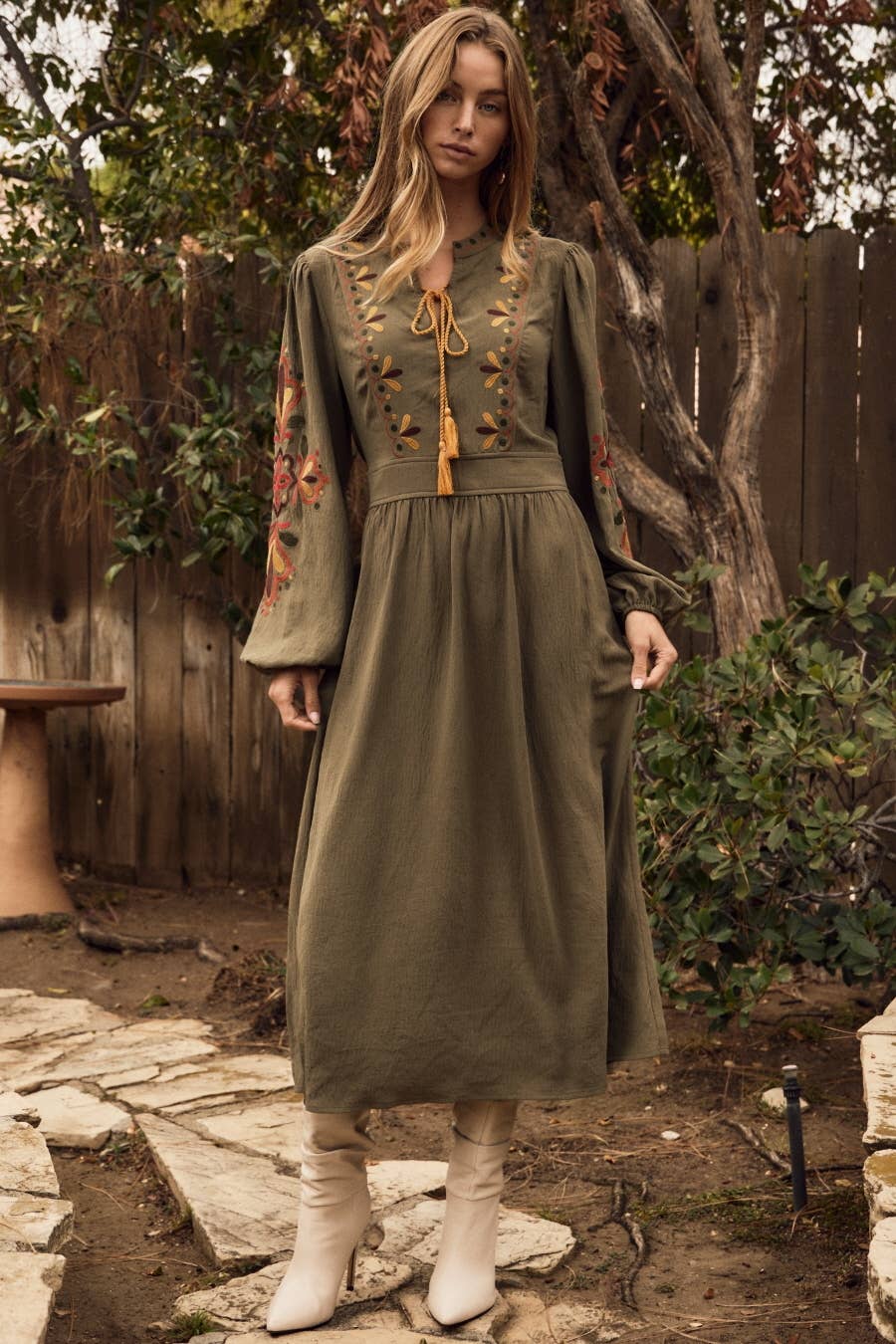 Plus Embroidered Midi Dress