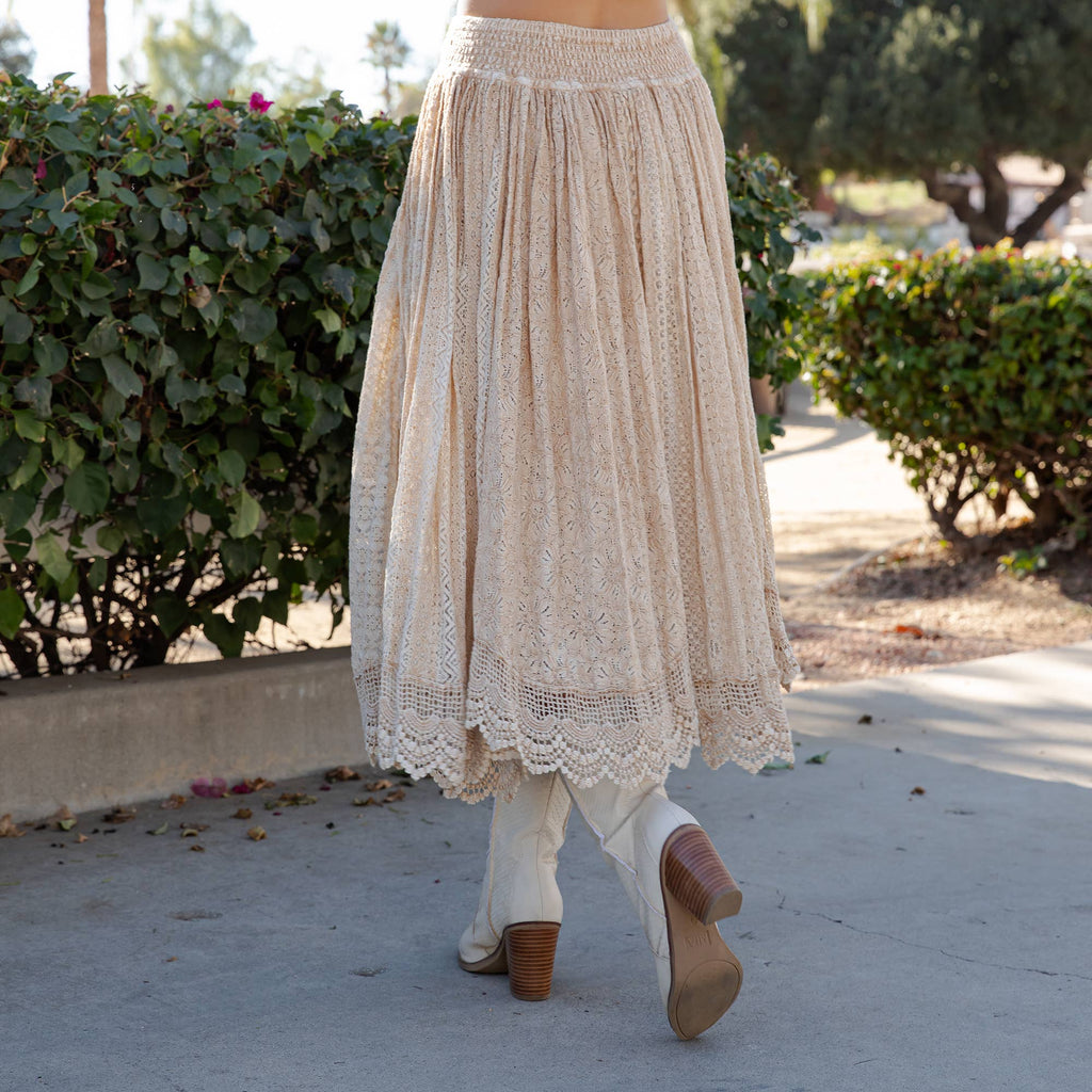 Shirred Elastic Waist Denim Skirt