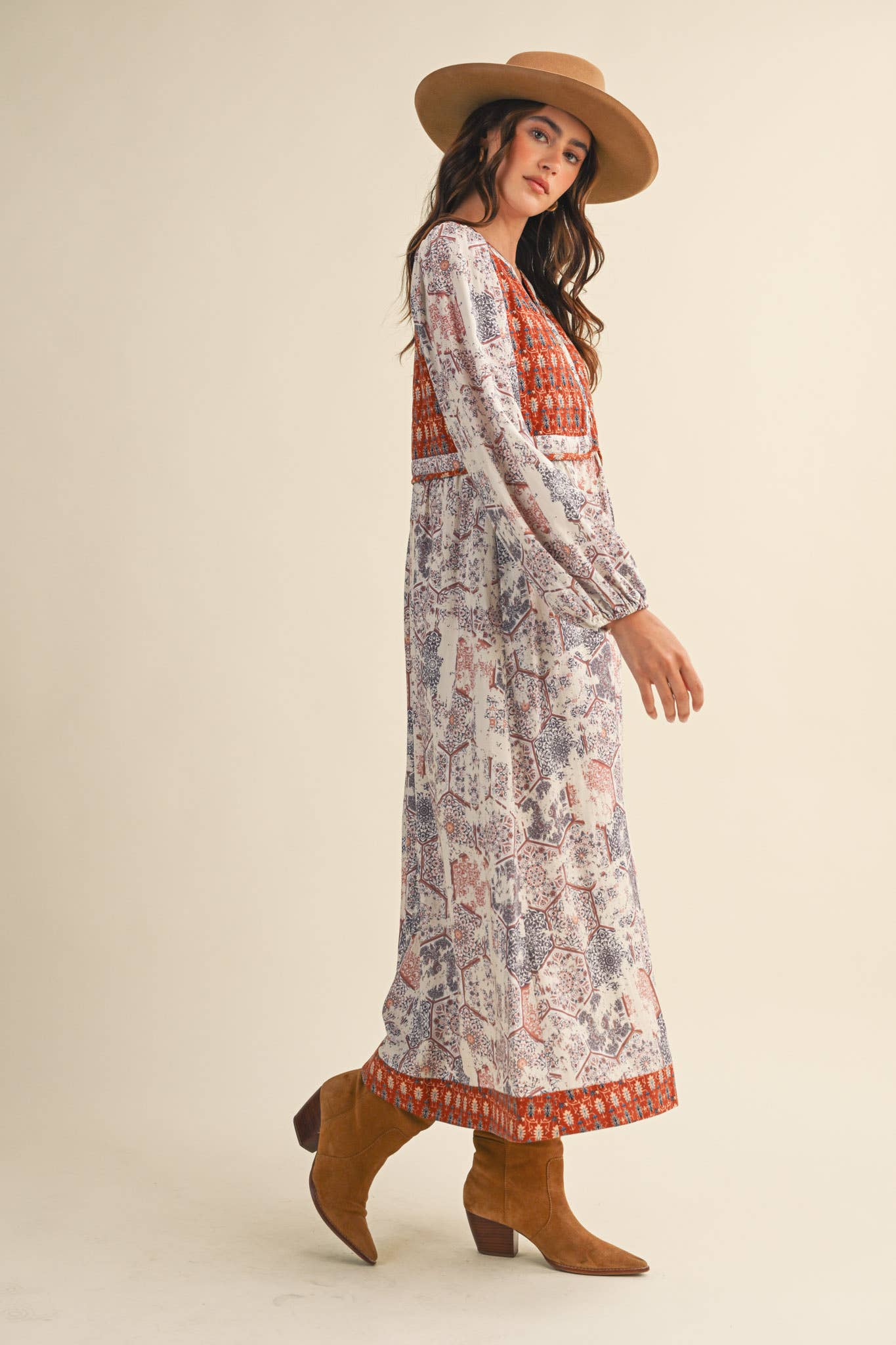 Mustard/Blue Quilted Vest Midi Length Dress
