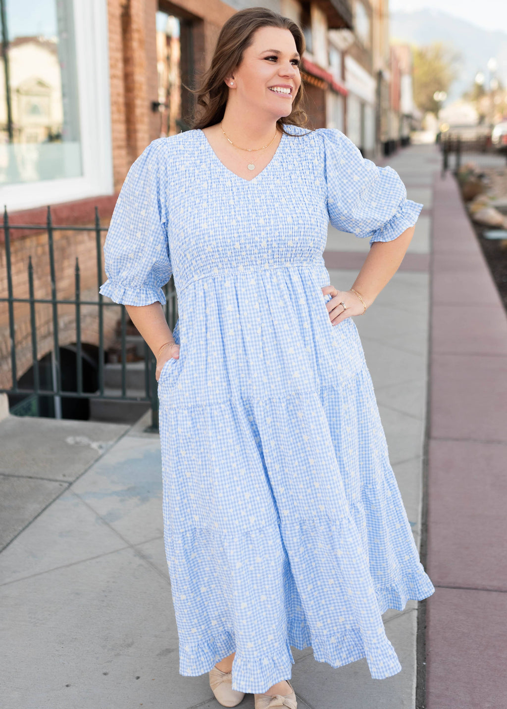 Mikayla Blue Gingham Floral Dress