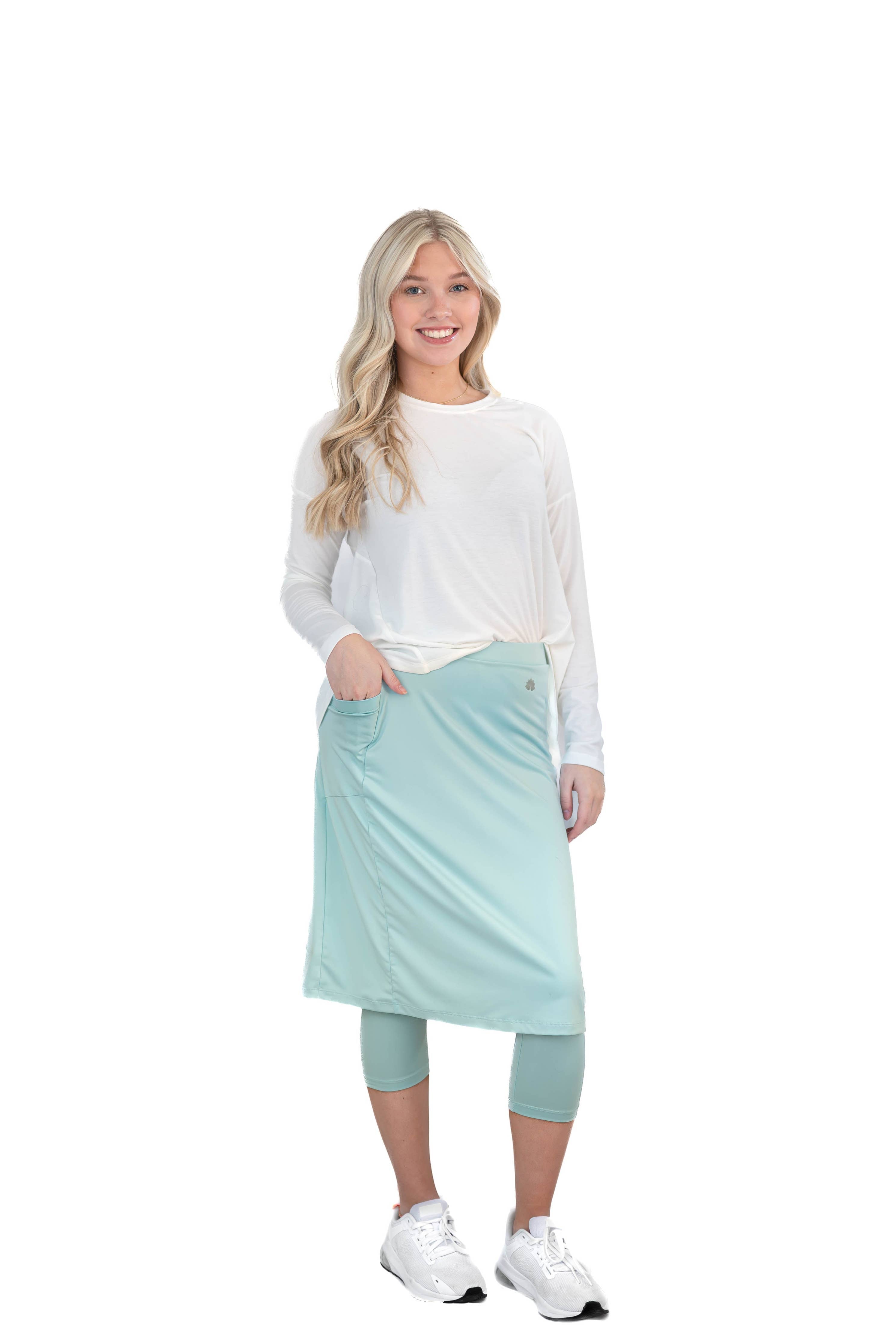 Snoga Modest Fit Skirted Leggings - 24" Pastel Turquoise