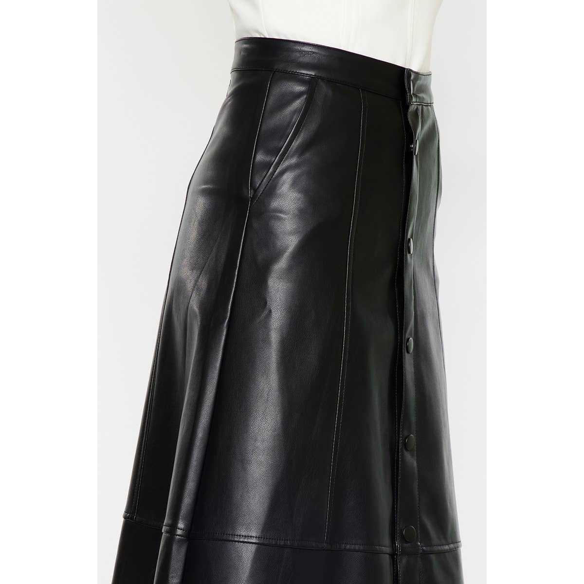 Black PU Leather High Wash Skirt - Kan Can