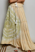 Coral/Olive Smocked Waist Tassel Tie Tiered Maxi Skirt