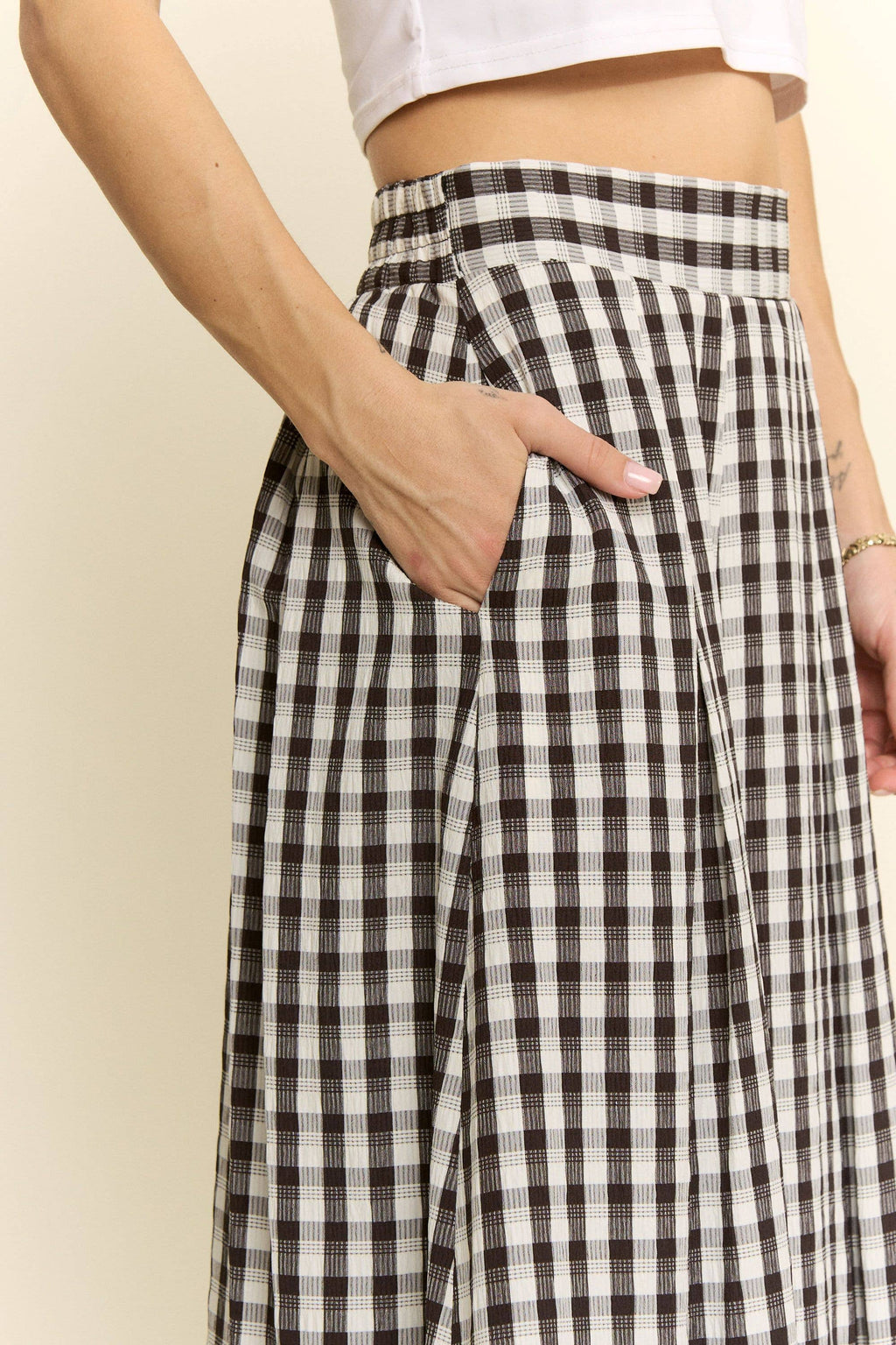 Black Gingham Pleated Skirt