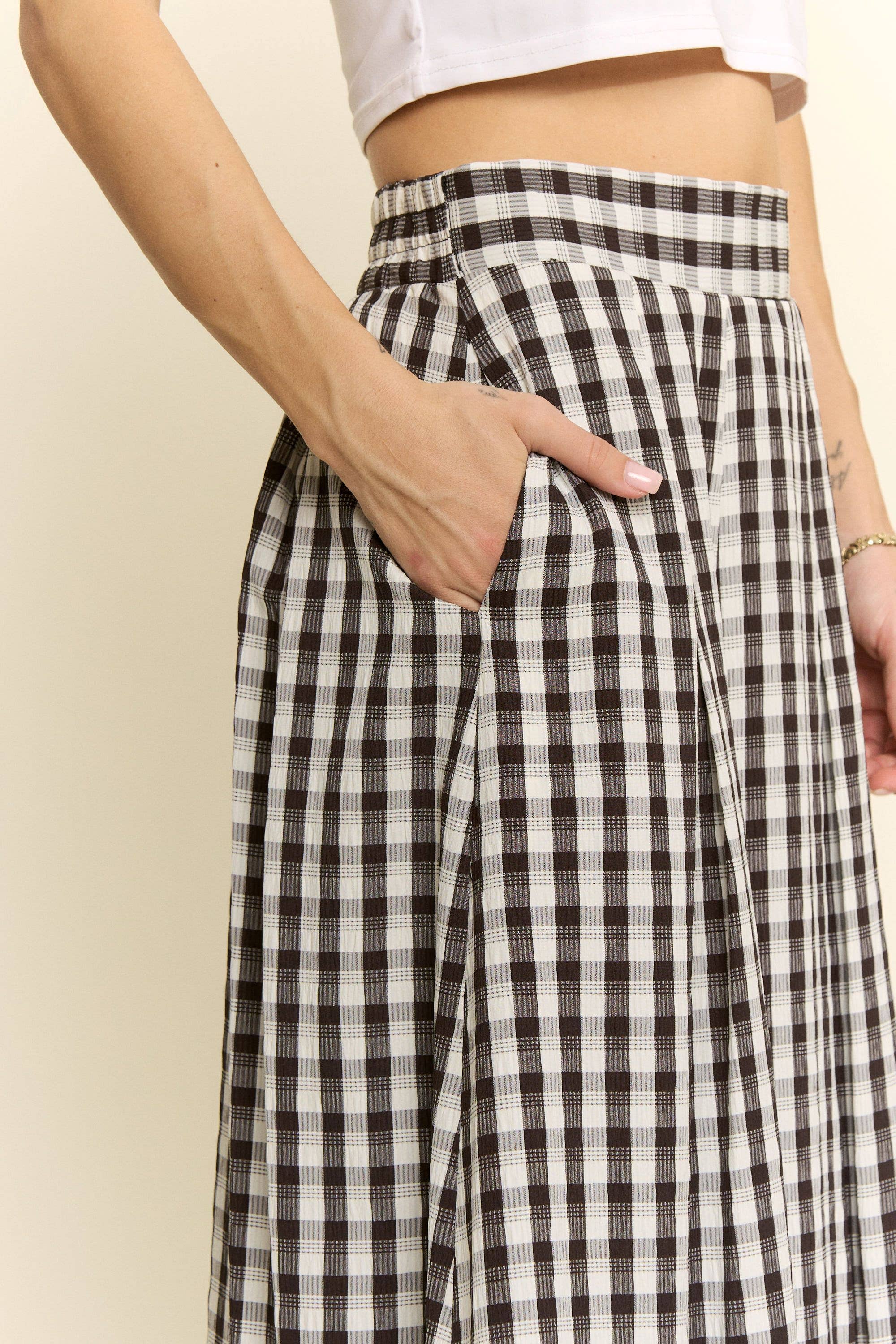 Black Gingham Pleated Skirt