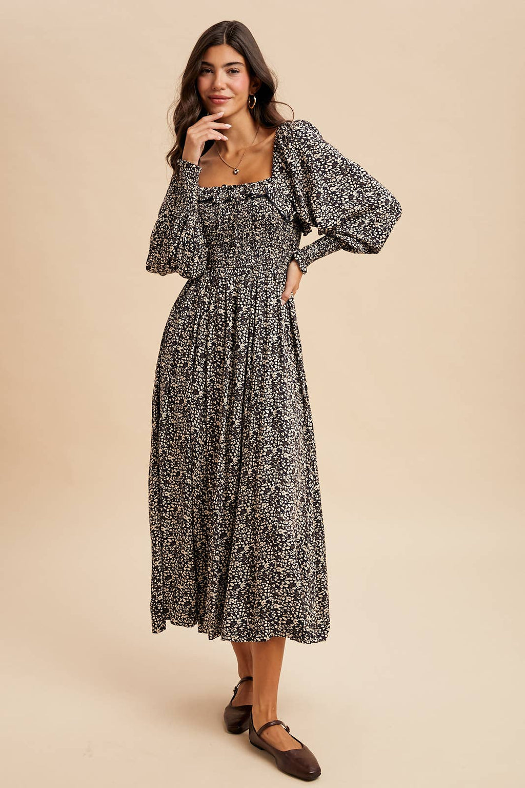 Midnight Floral Maxi Dress with Smocked Bust