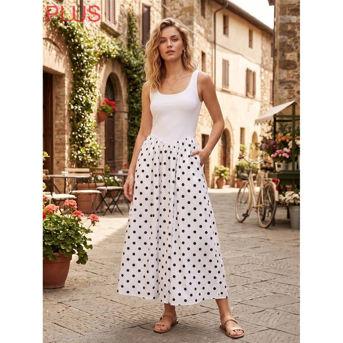 PLUS MIDNIGHT POLKA DOT SQUARE NECK MAXI DRESS