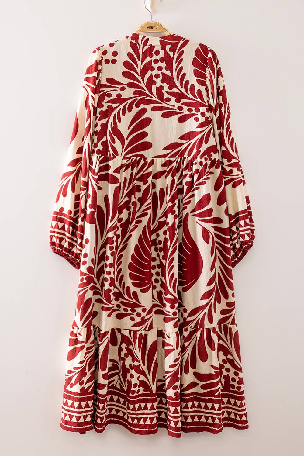 ND32332-Tropical Leaf Print Tiered Maxi Dress