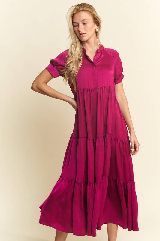Black Polyester Button-Down Dress