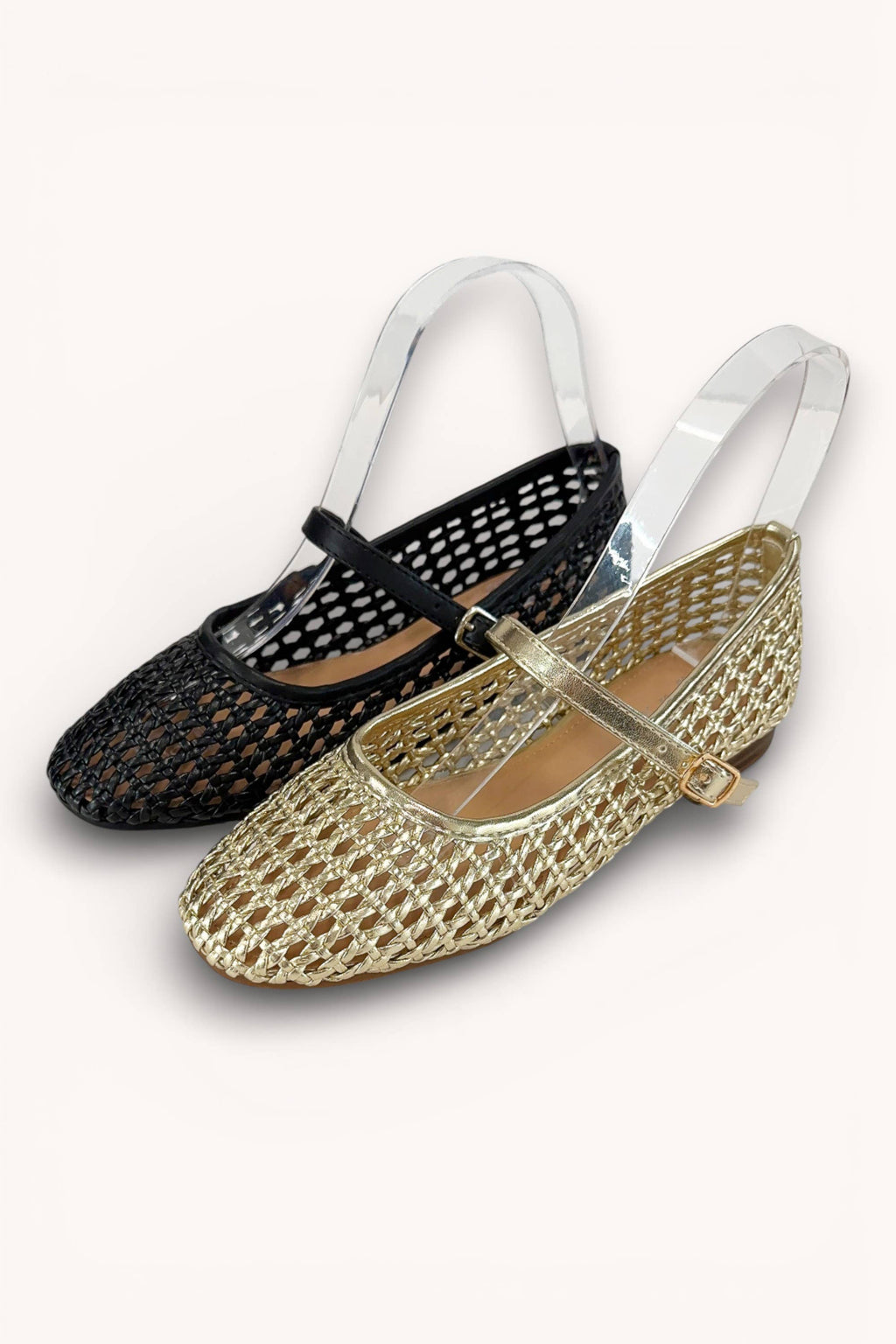 Tan Woven Mary Jane Flats