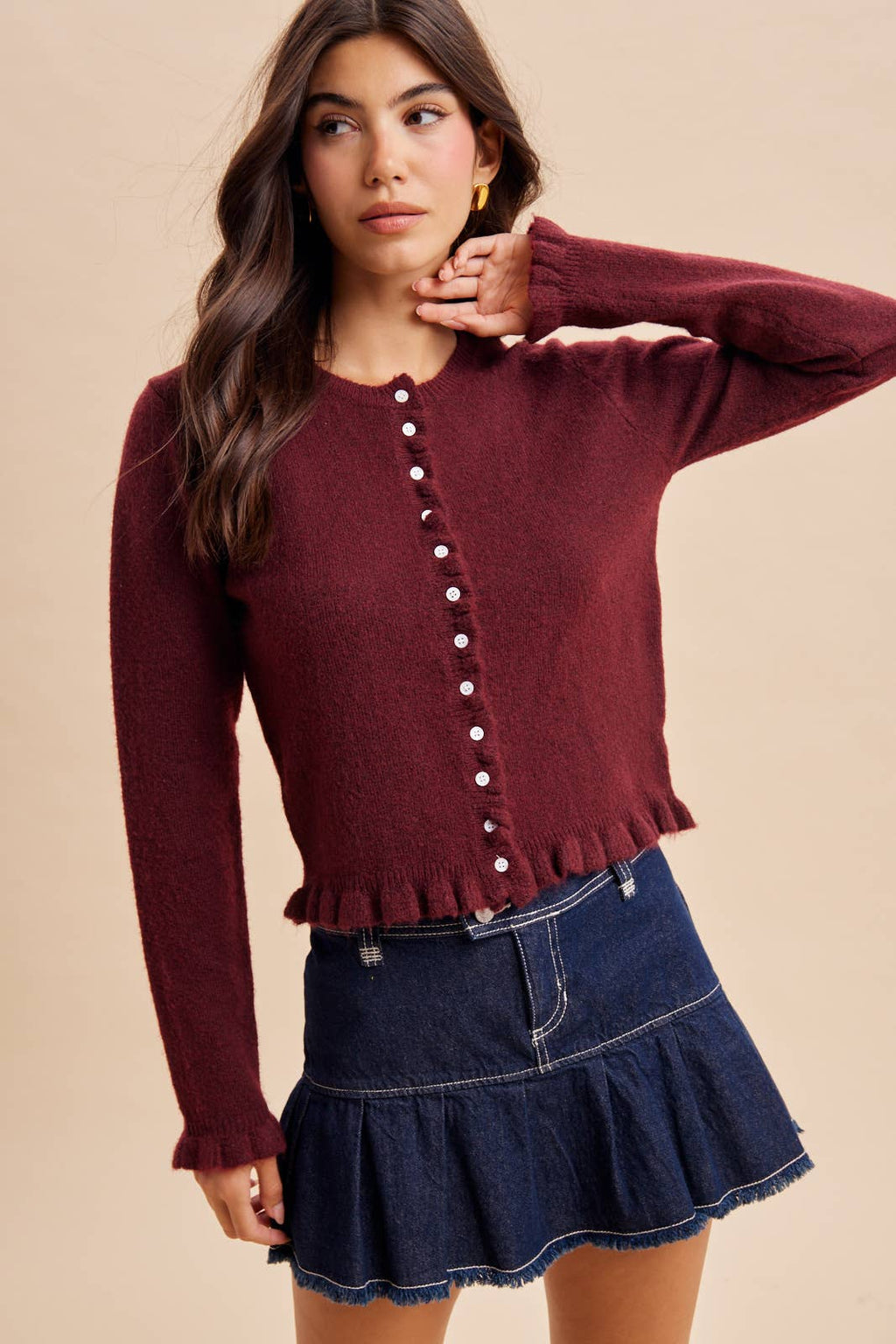 RUFFLED KNITTED CARDIGAN