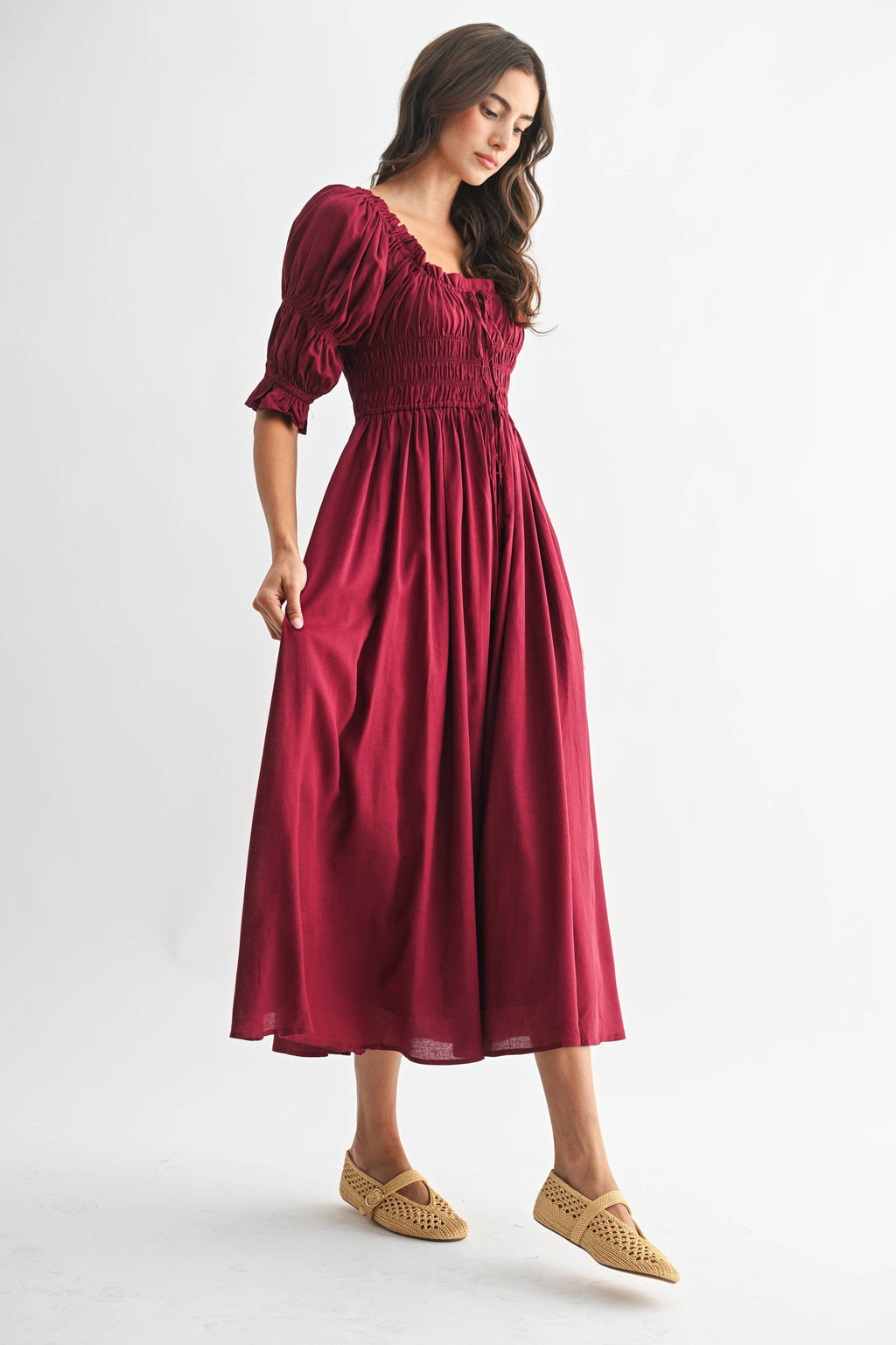 Navy Off or On Shoulder Pleated Maxi Dress