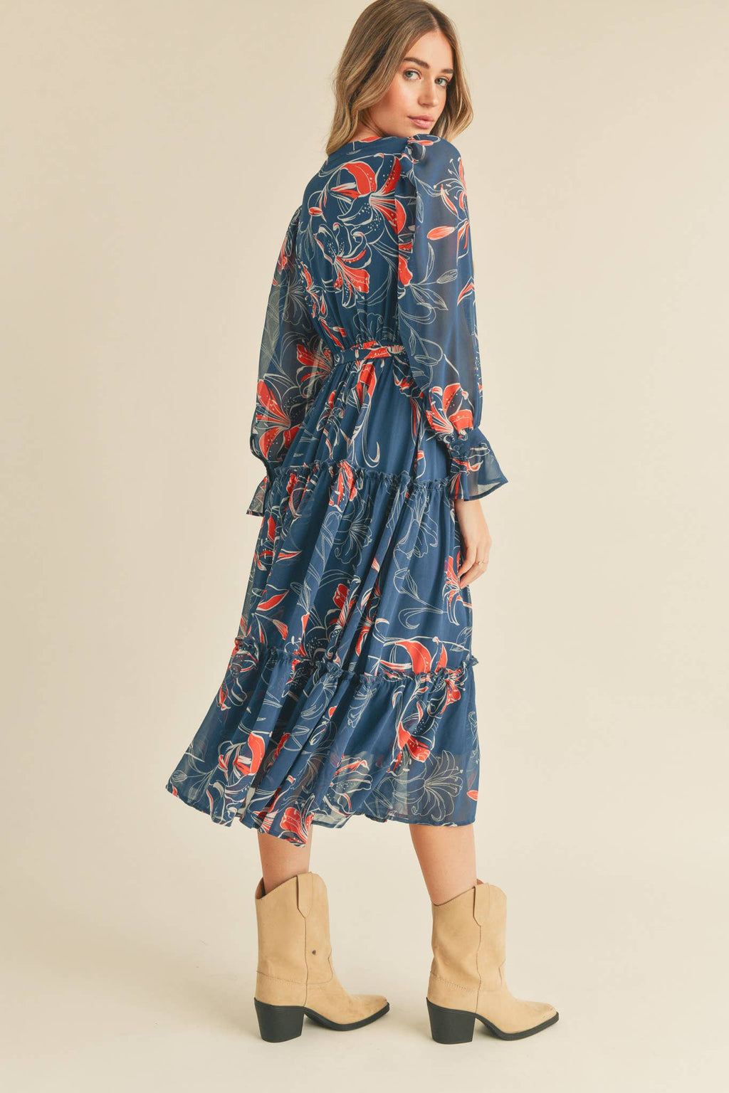 Teal Floral Button Down Ruffle Tiered Dress