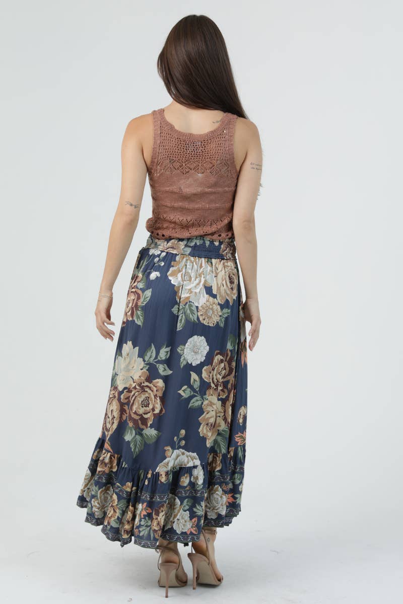 26P93-WB64 Smock Waist Ruffle Hem Maxi Skirt