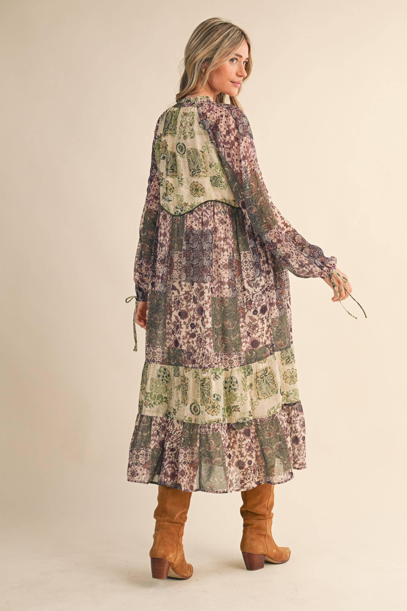 Olive Patchwork Mid Length Dress