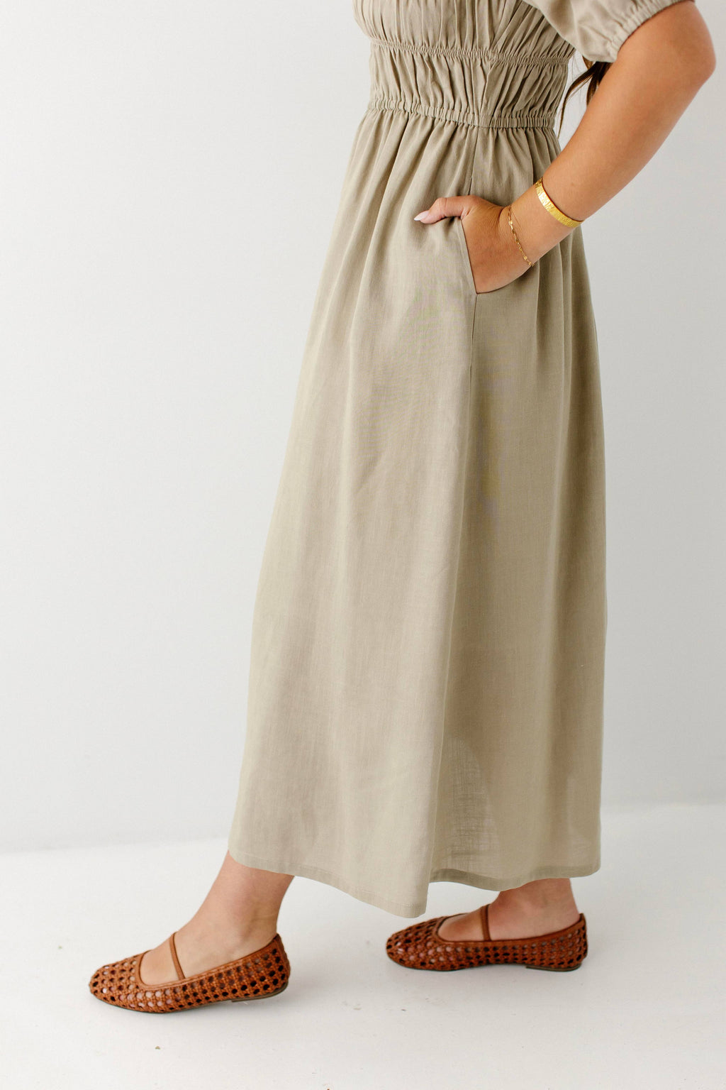 Willow Fall Square Neck Smocked Bodice Midi Dress