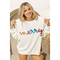 MERRY TINSEL LETTERING TWO TONE RIB PULLOVER
