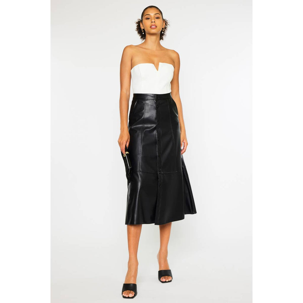 Black PU Leather High Wash Skirt - Kan Can