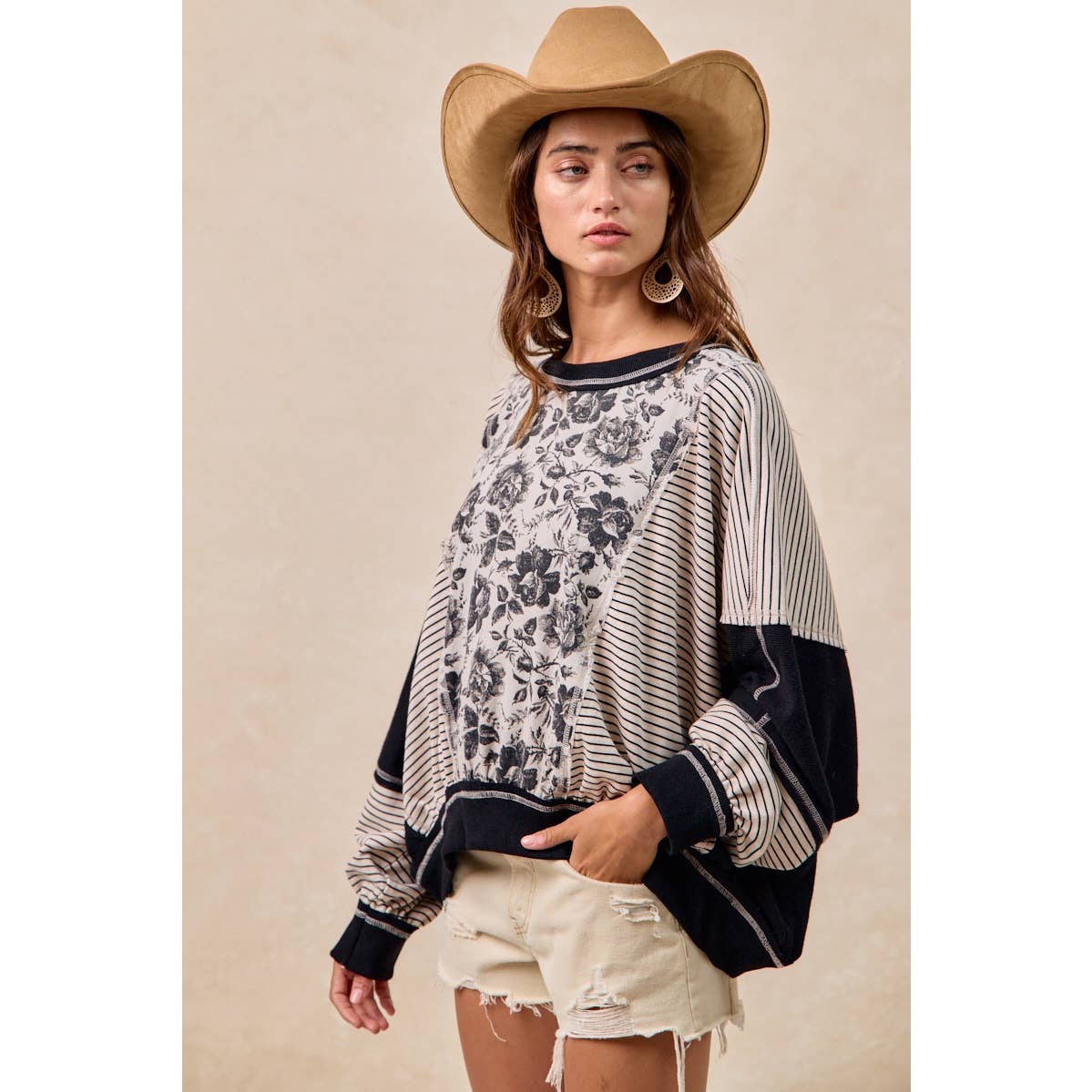ROSE TWILL AND STRIPE MIX AND MATCH TOP