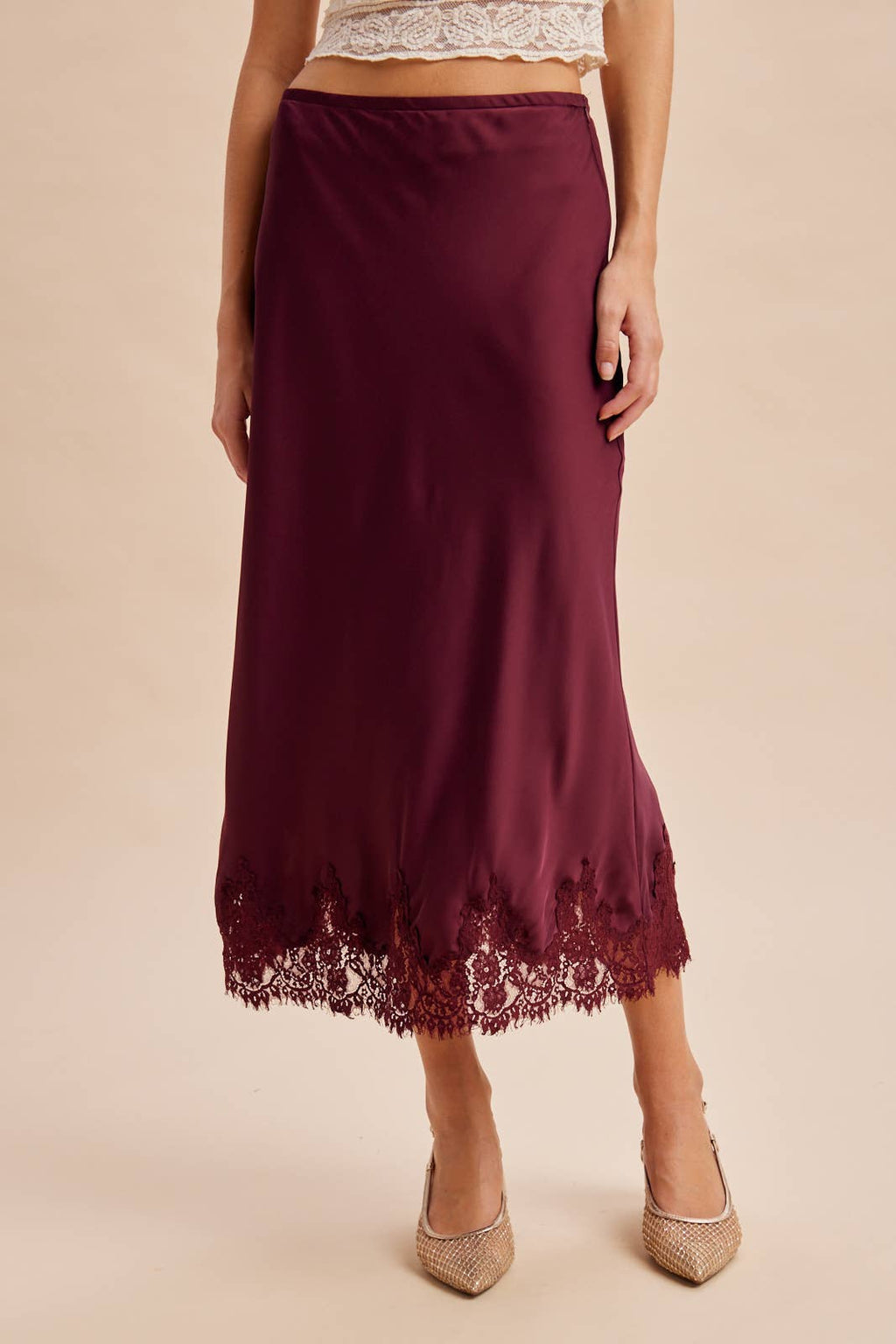 SATIN LACE TRIM SKIRT
