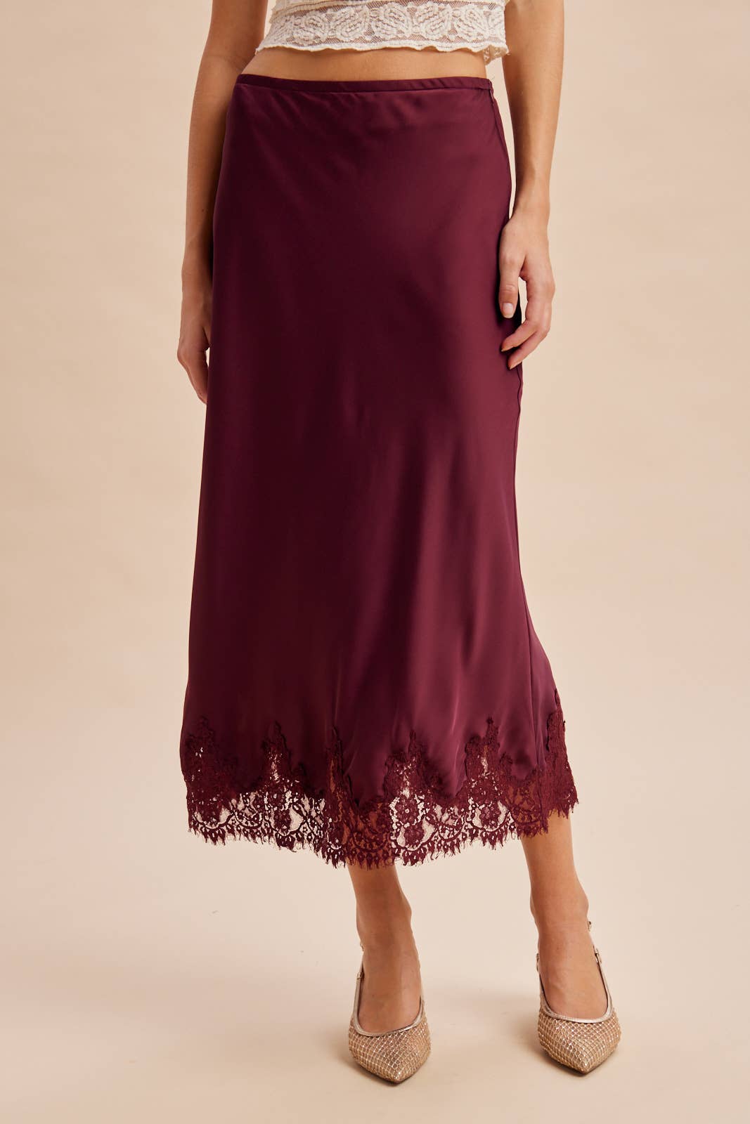 SATIN LACE TRIM SKIRT