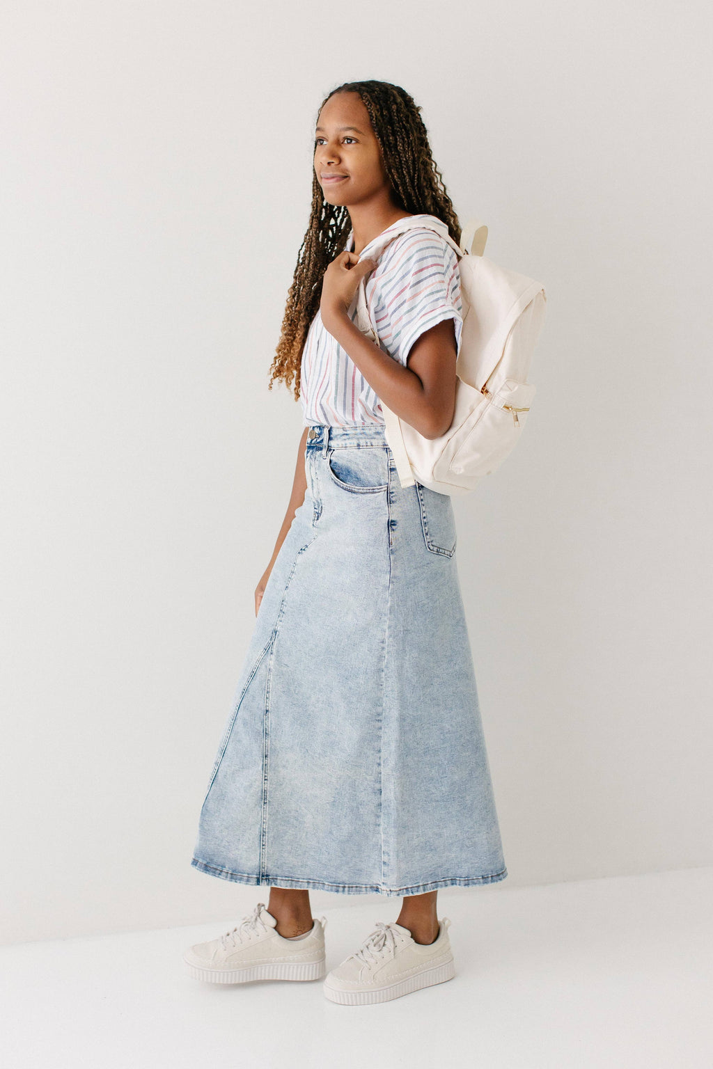 Brooklyn Stretch Denim Maxi Skirt in Vintage Wash