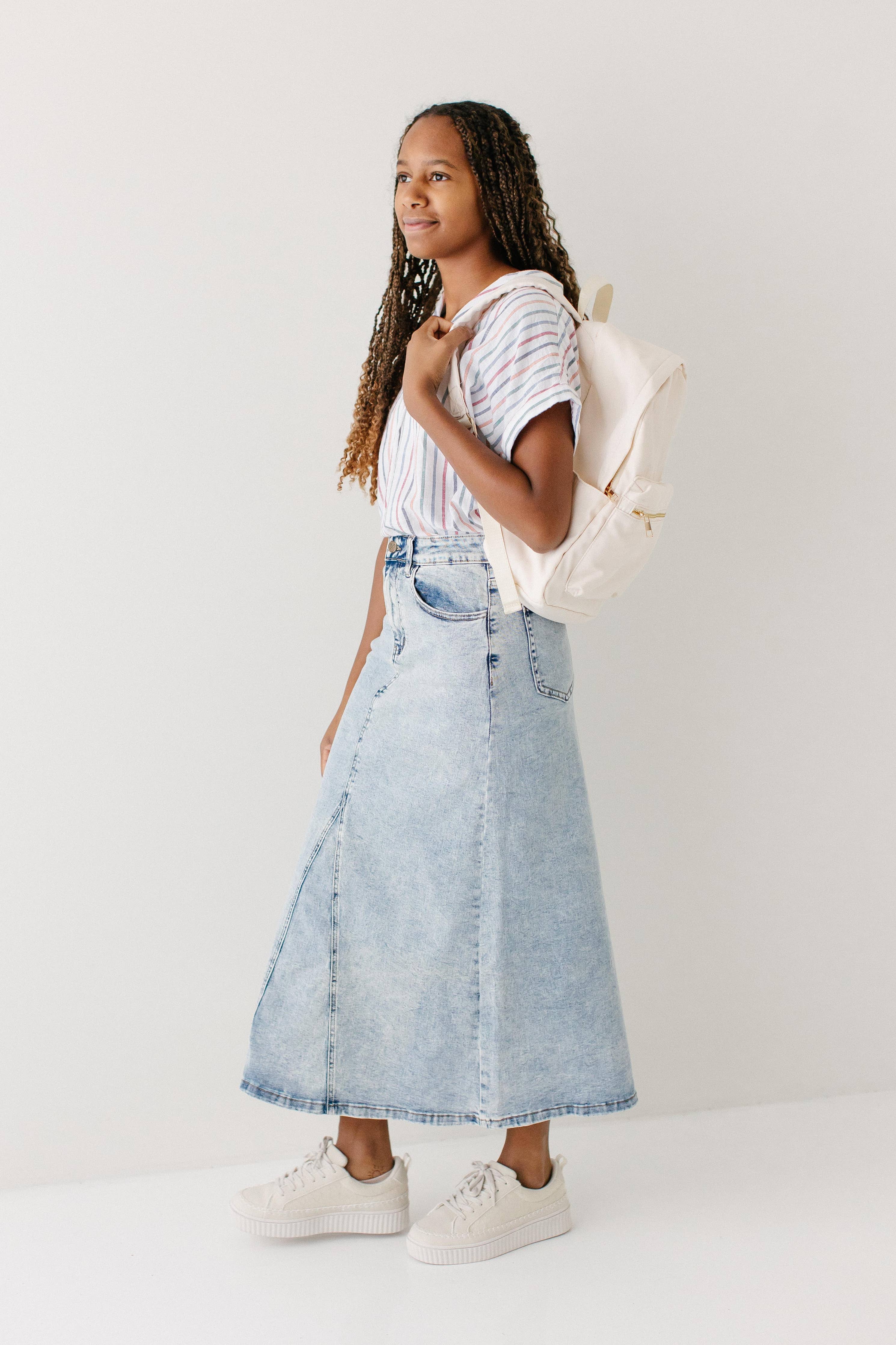 Brooklyn Stretch Denim Maxi Skirt in Vintage Wash