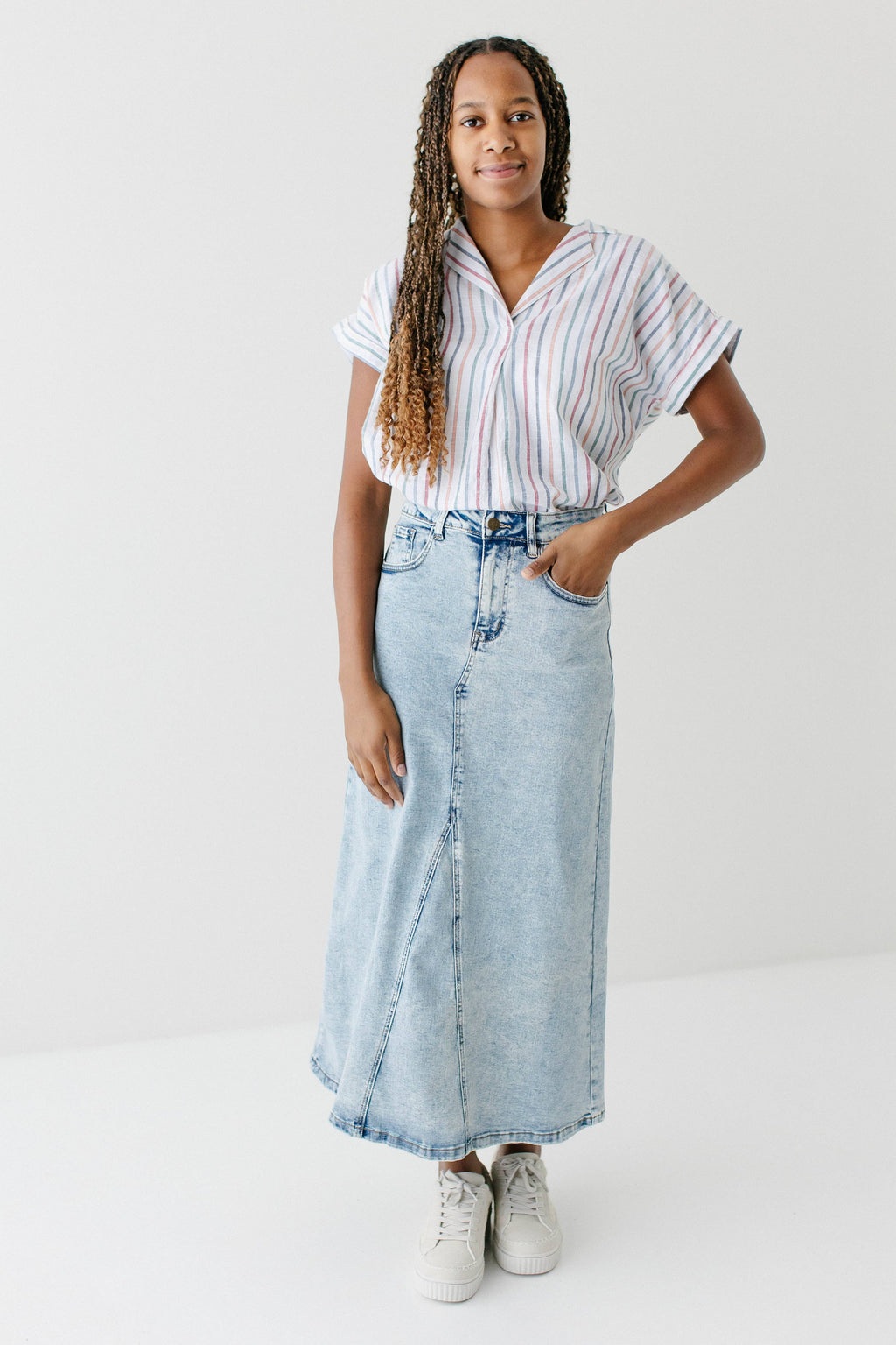 Brooklyn Stretch Denim Maxi Skirt in Vintage Wash