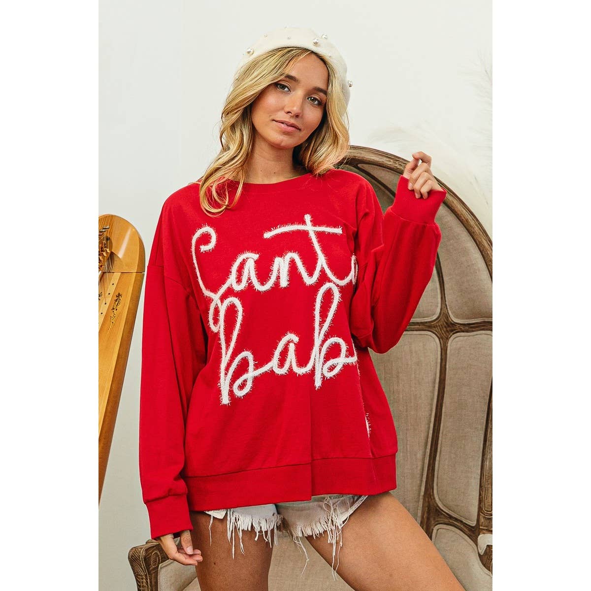 TINSEL SANTA BABY LETTERING CHRISTMAS SWEATSHIRT