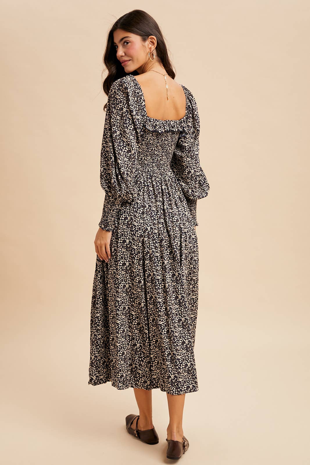 Midnight Floral Maxi Dress with Smocked Bust