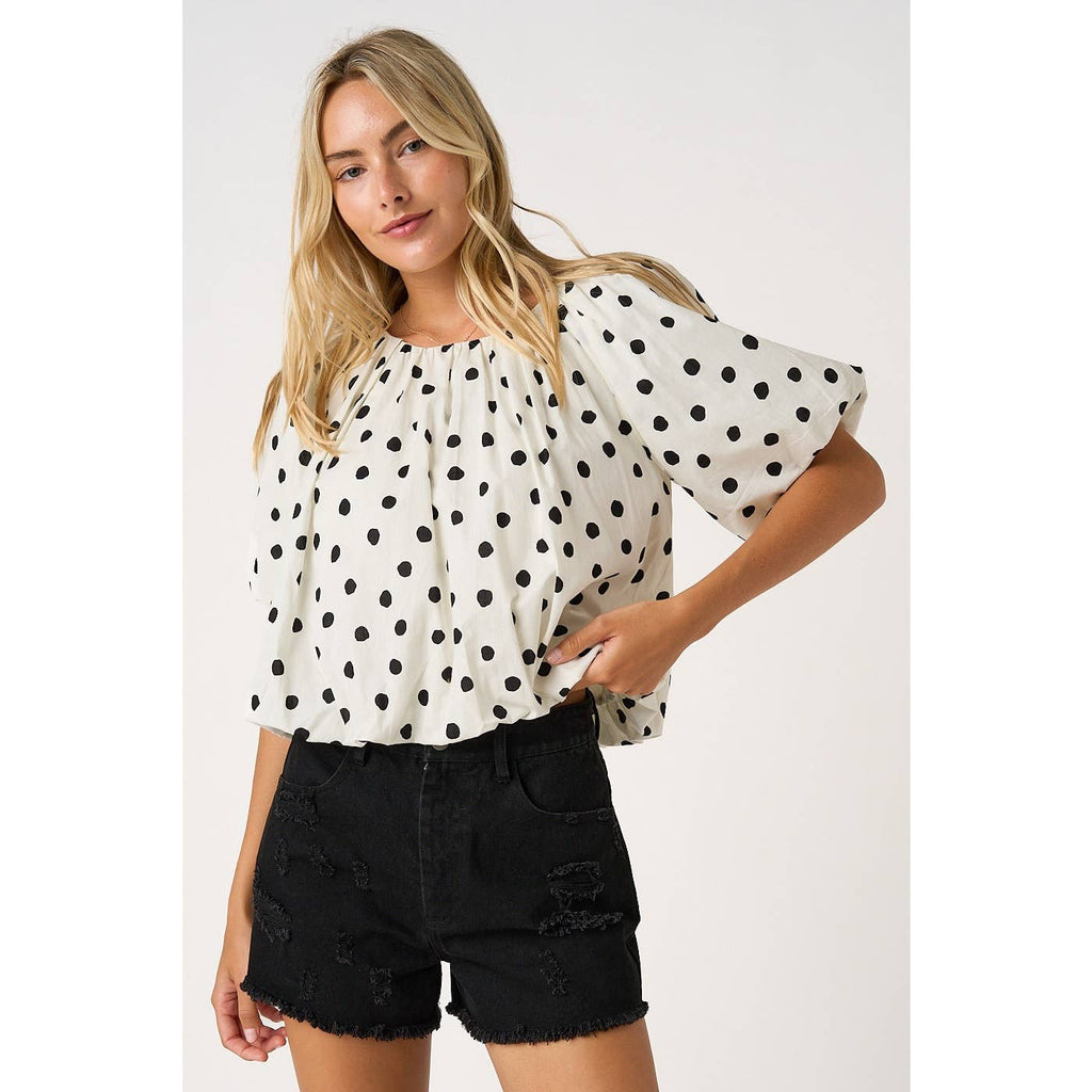 White/Black Polka Dotted Bubble Blouse