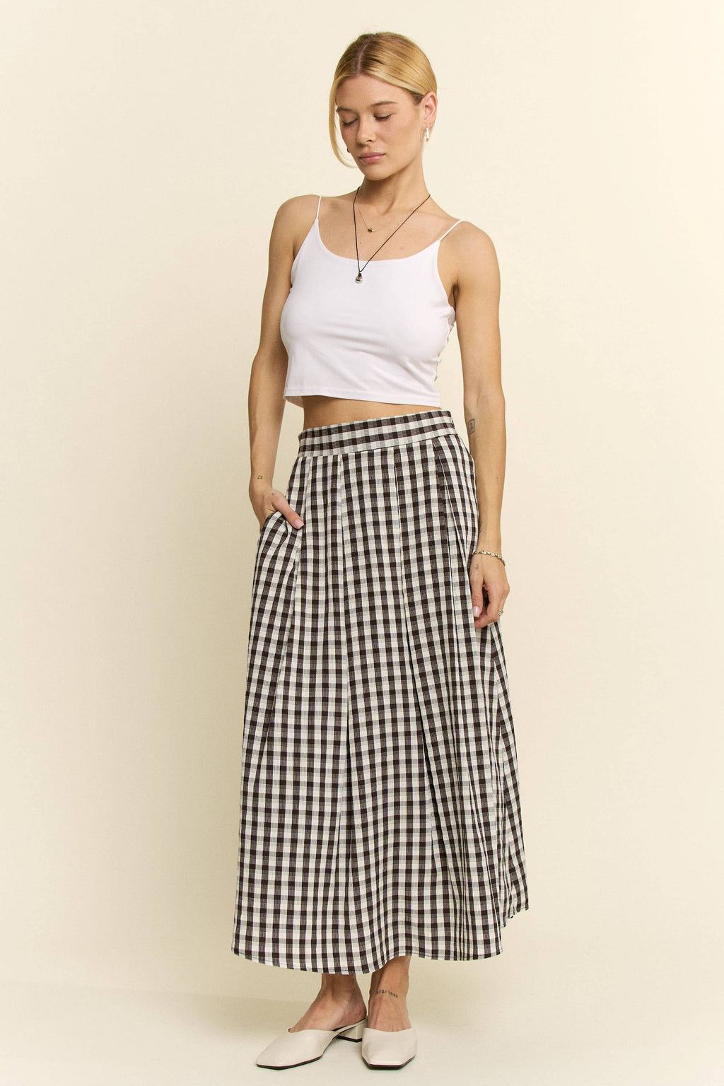 Black Gingham Pleated Skirt