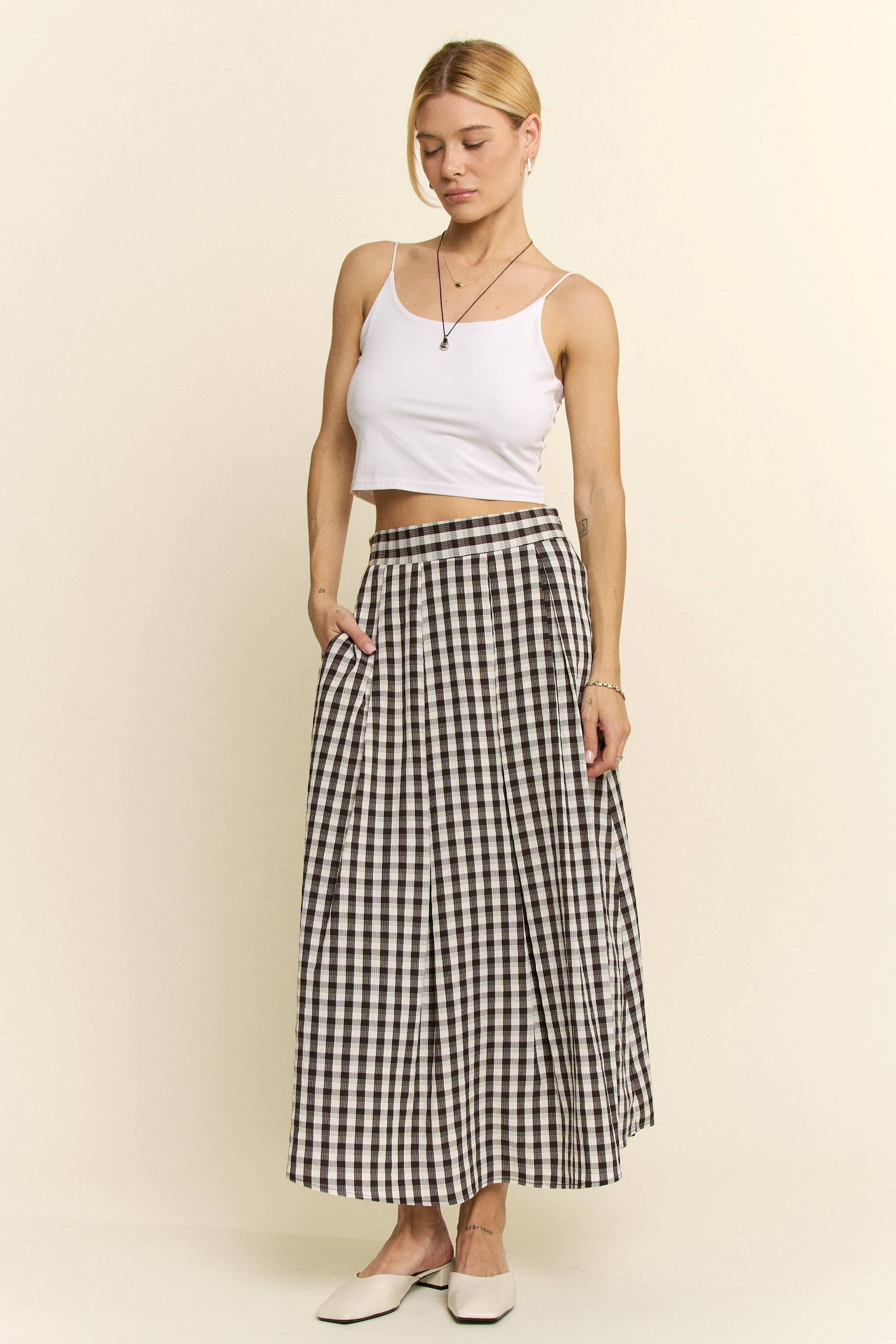 Black Gingham Pleated Skirt