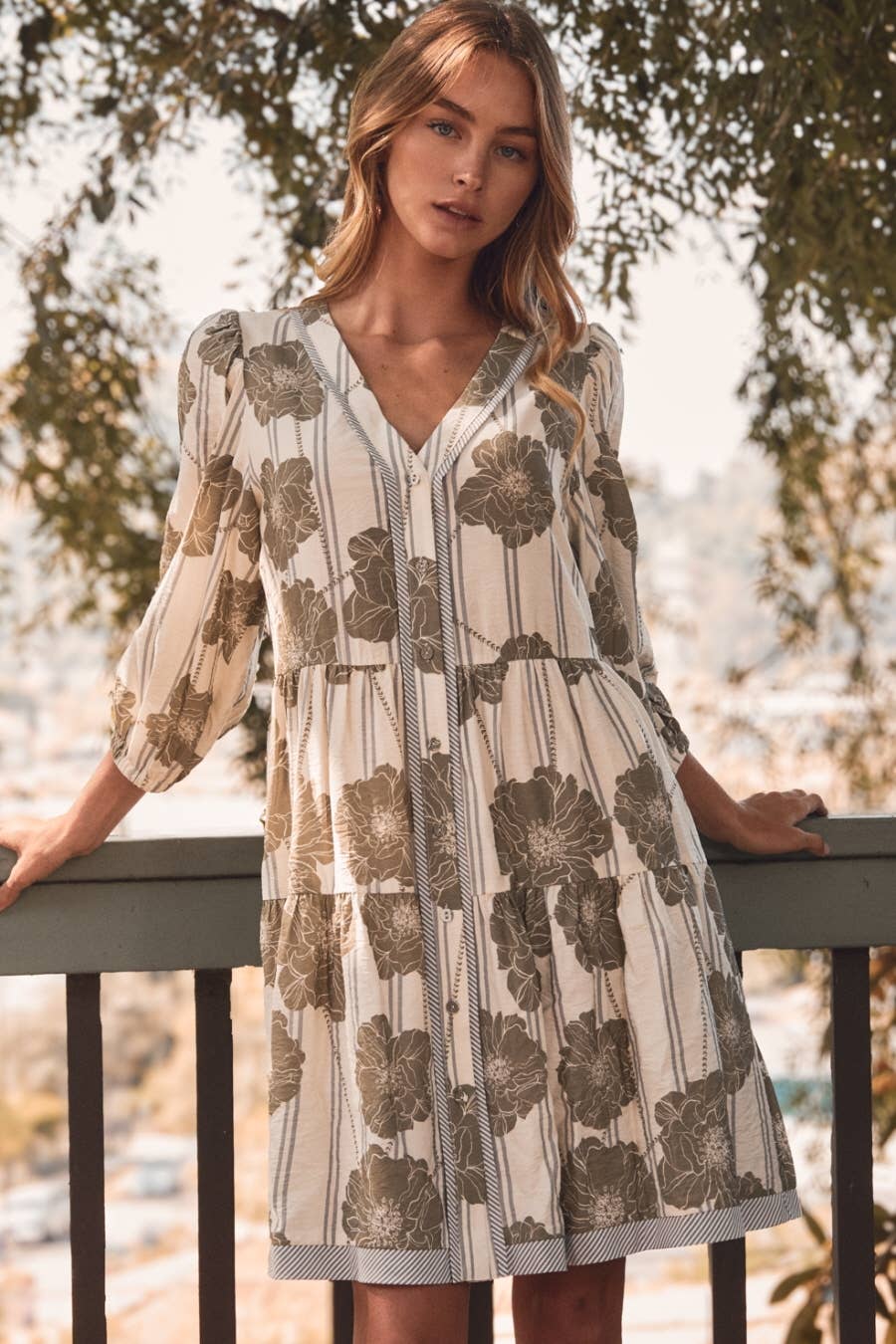 Plus Botanical Printed Pintuck Dress