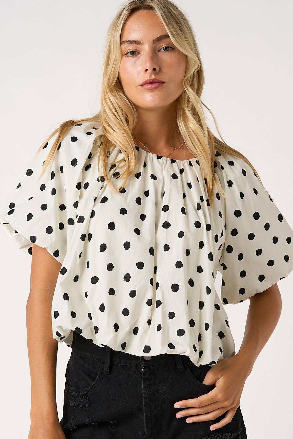 White/Black Polka Dotted Bubble Blouse