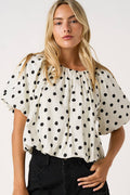 White/Black Polka Dotted Bubble Blouse