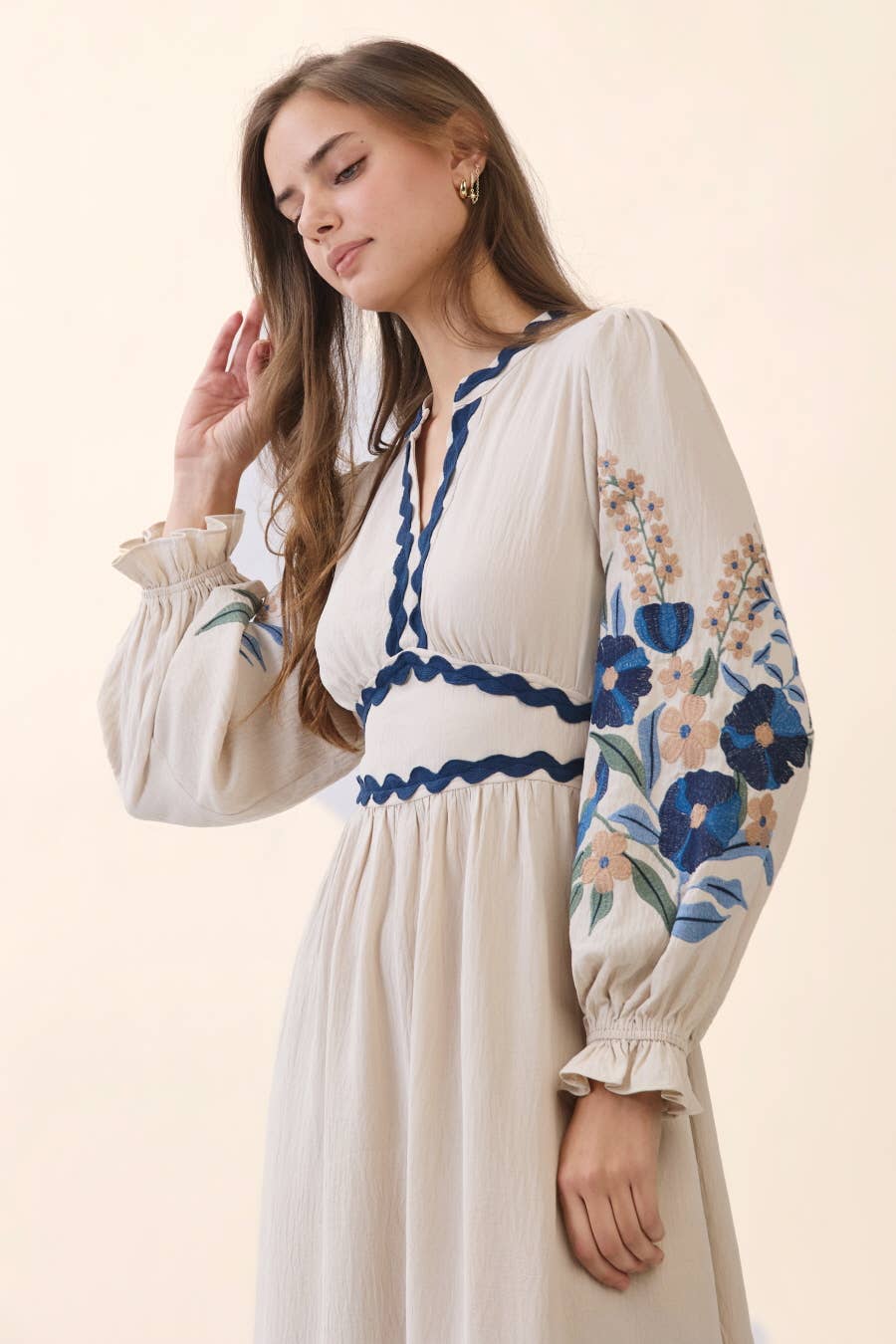 Embroidered Tiered Midi Dress